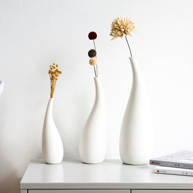  White Water Drop Vase Simple Modern Model Room Ceramic Dried Flower Flower Ornaments