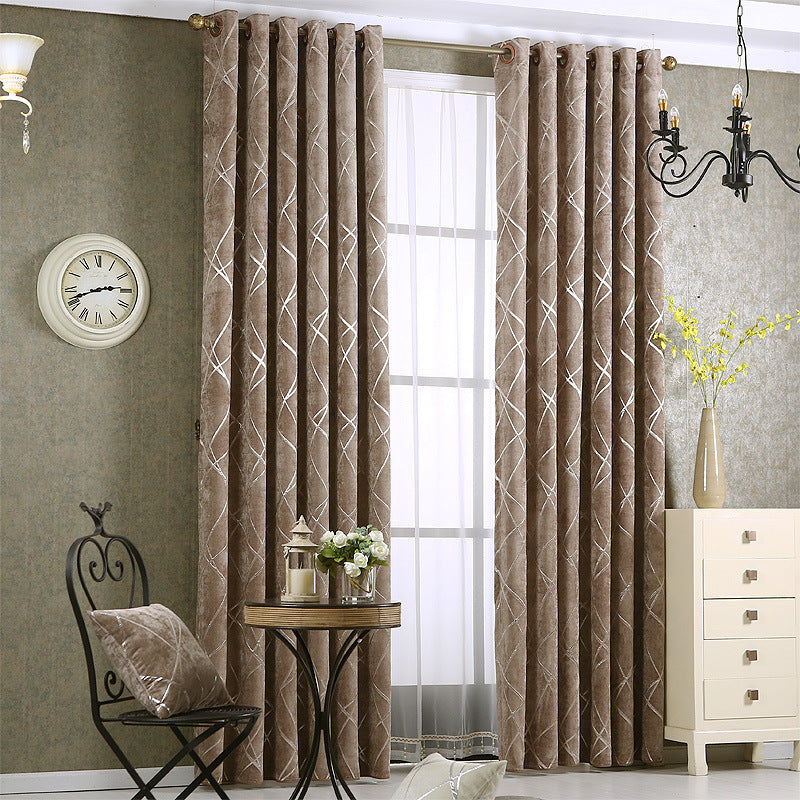  Solid Color Simple Modern Light Luxury Living Room Chenille Blackout Curtains