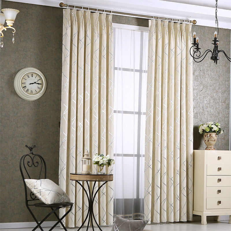  Solid Color Simple Modern Light Luxury Living Room Chenille Blackout Curtains